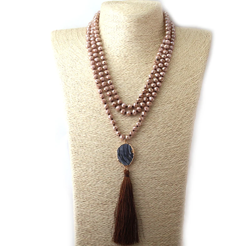 Модные богемные ювелирные изделия длинная Узловая лента коричневая