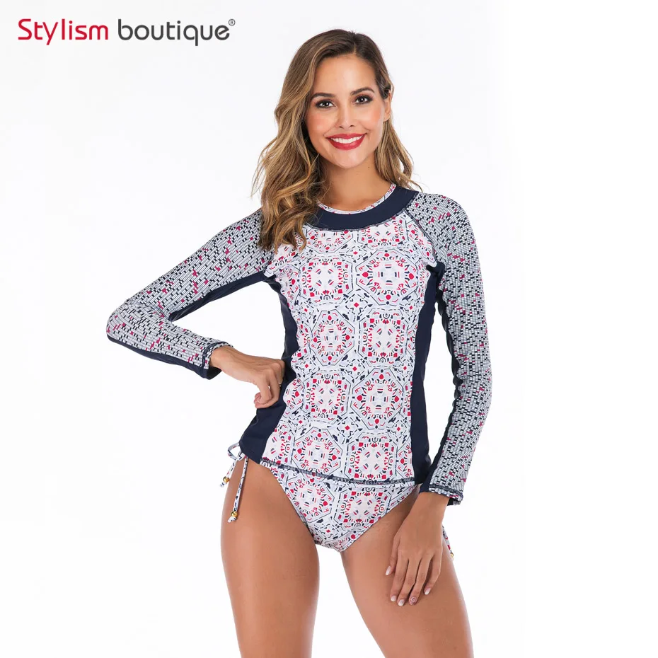 New Rashguard Padded Long Sleeve Swimsuit Surfing Rash Guard Women Two Piece Swimwear Separate Tankini Sport Bathing Suit