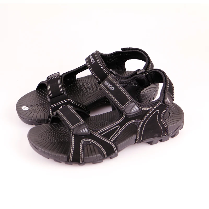 NAVIGO Men Leather Sandals Rubber Sole Summer Casual Shoes Sandal Mens Plus Size 12 Black Color | Обувь
