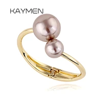 kaymen double imitation pearls golden cuff bangle fashion bracelet for women nice beautiful girls bangle jewelry