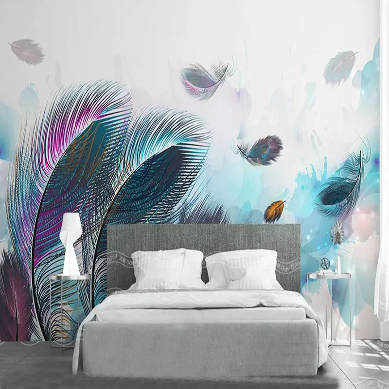 

Wall Paper Blue Feather Leaf Art Photo Wallpaper For Living Room Bedroom background Wall Waterproof Home Decor Fresco Wall Cloth