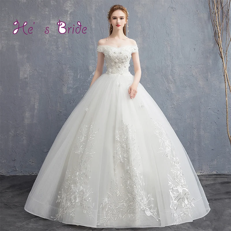 Женское свадебное платье до пола He's Bride Белое Бальное Платье с вышивкой