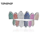 top hip hop hip hop teeth grill mixed color aaa cuban zirconia teeth grillz silver dental jewelry men and women jewelry gift