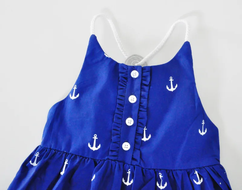 2017 г. Темно-синее платье для девочек с рисунком якоря летние хлопковые милые