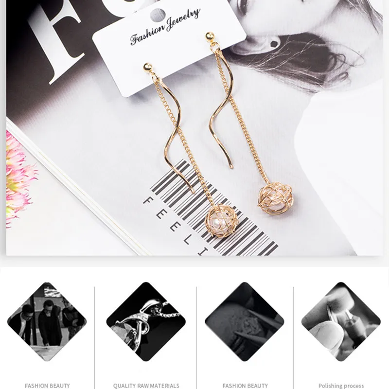 2019 Новые Креативные серьги с длинным кольцом из Золотого Сплава воздушные