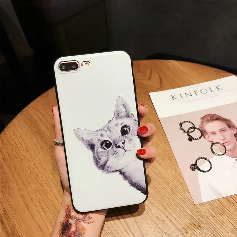 Little Fat Silicone Phone Case For iPhone7 6 6s 8 Plus XR XS X10 Max Back Cover Soft Matte Black White Cute Cat Fundas Capa |