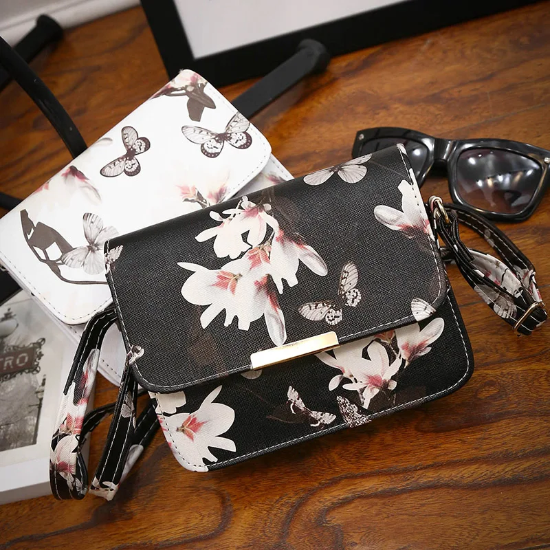 

Coofit Sweet Flap Bag Girls Fashion Printing All Match Satchel Bag Flower Butterfly Pattern Small Shoulder Messenger Bags PU Sac