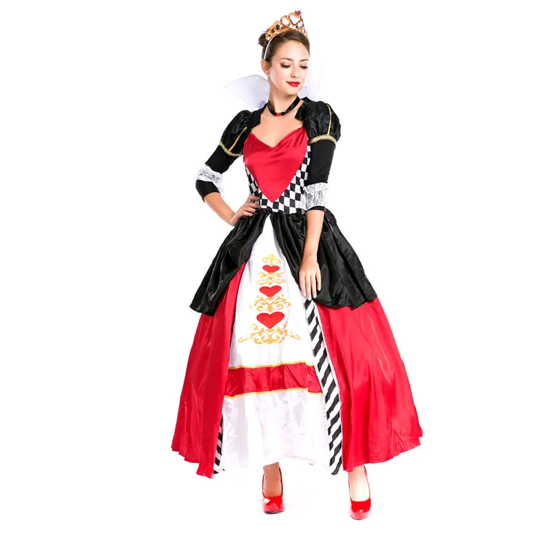 Карточной королевы Костюм женский для косплея Хэллоуин длинное платье