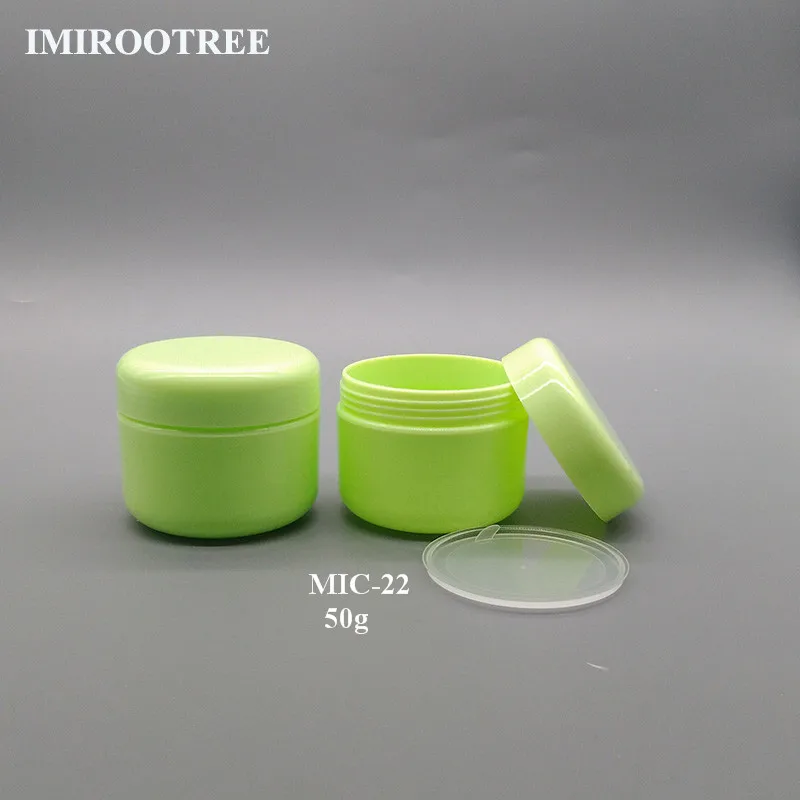 green color 60 шт/LOT-50G ПП пустая микс 8 цветов пластиковая баночка для косметики с винтовой крышкой, образец баночки для макияжа, контейнер для масок - Цвет: green color