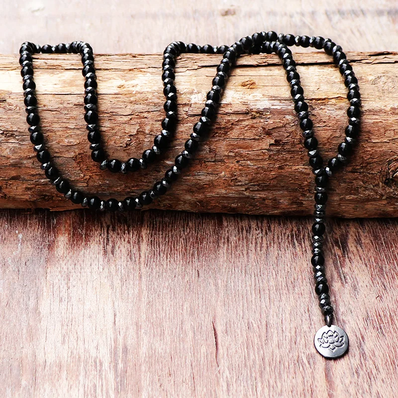 Новый дизайн мужское и женское длинное ожерелье с гематитом 6 мм черный камень