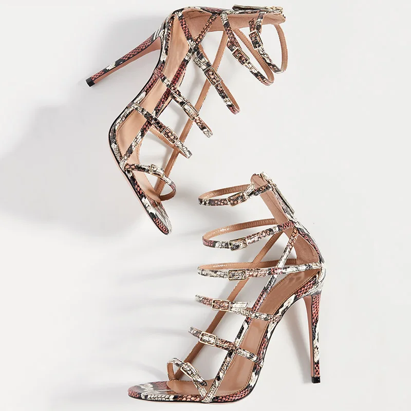 Сандалии на шпильках из красной змеиной кожи с ремешком щиколотке маленькие