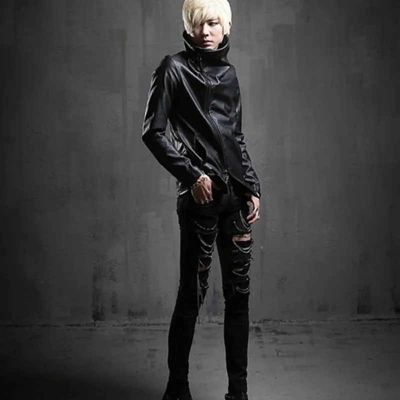 Мужская винтажная куртка из искусственной кожи Готическая приталенная