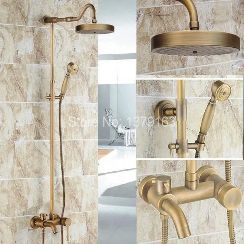 

Brass Antique Retro Bathroom Rainfall Bathtub Shower Mixer Tap Faucet Single Handle Wall Mounted ars227