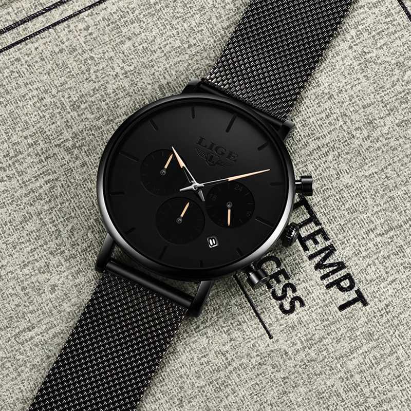 Часы наручные LIGE мужские с хронографом модные брендовые Роскошные