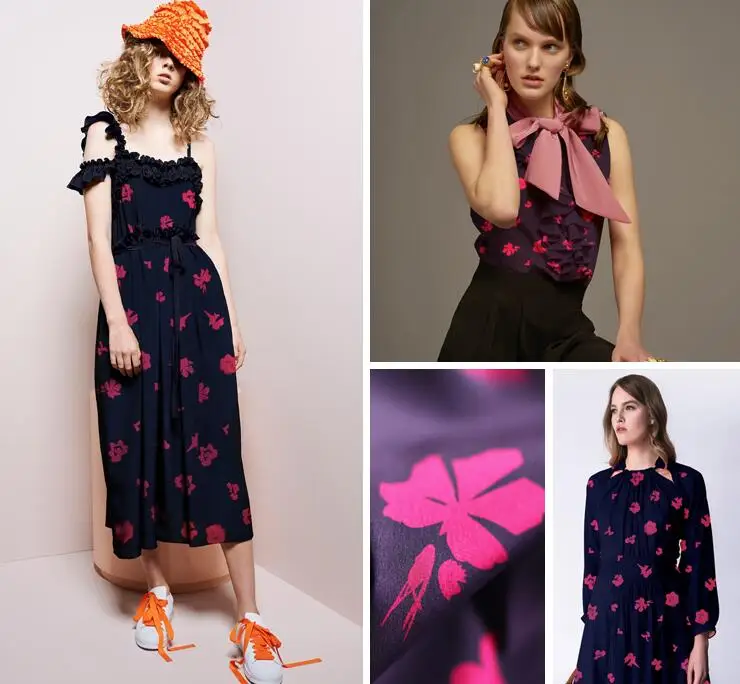 Оптовая Продажа Deep Blue Вышивка Тюль шелковой парчи ткань платья принт атласная