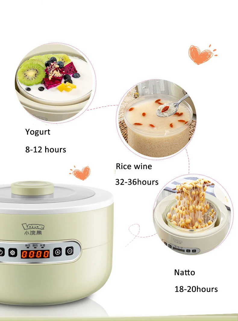 Kbxstart 220 V многофункциональный автоматический изготовитель йогурта машина Natto рисовое вино йогурт DIY Инструменты ферментационная машина 1L стекло Linner