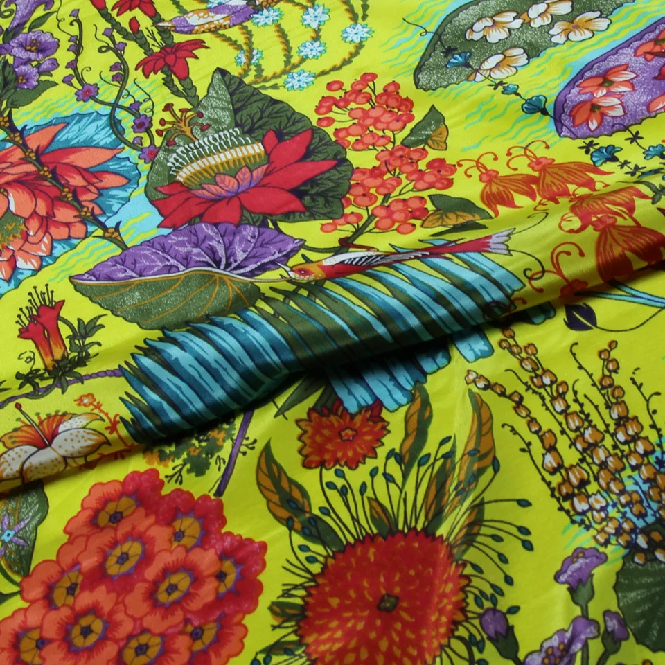 Удивительный Красочный цветочный принт шелковый креп де шин ткань пруд дизайн