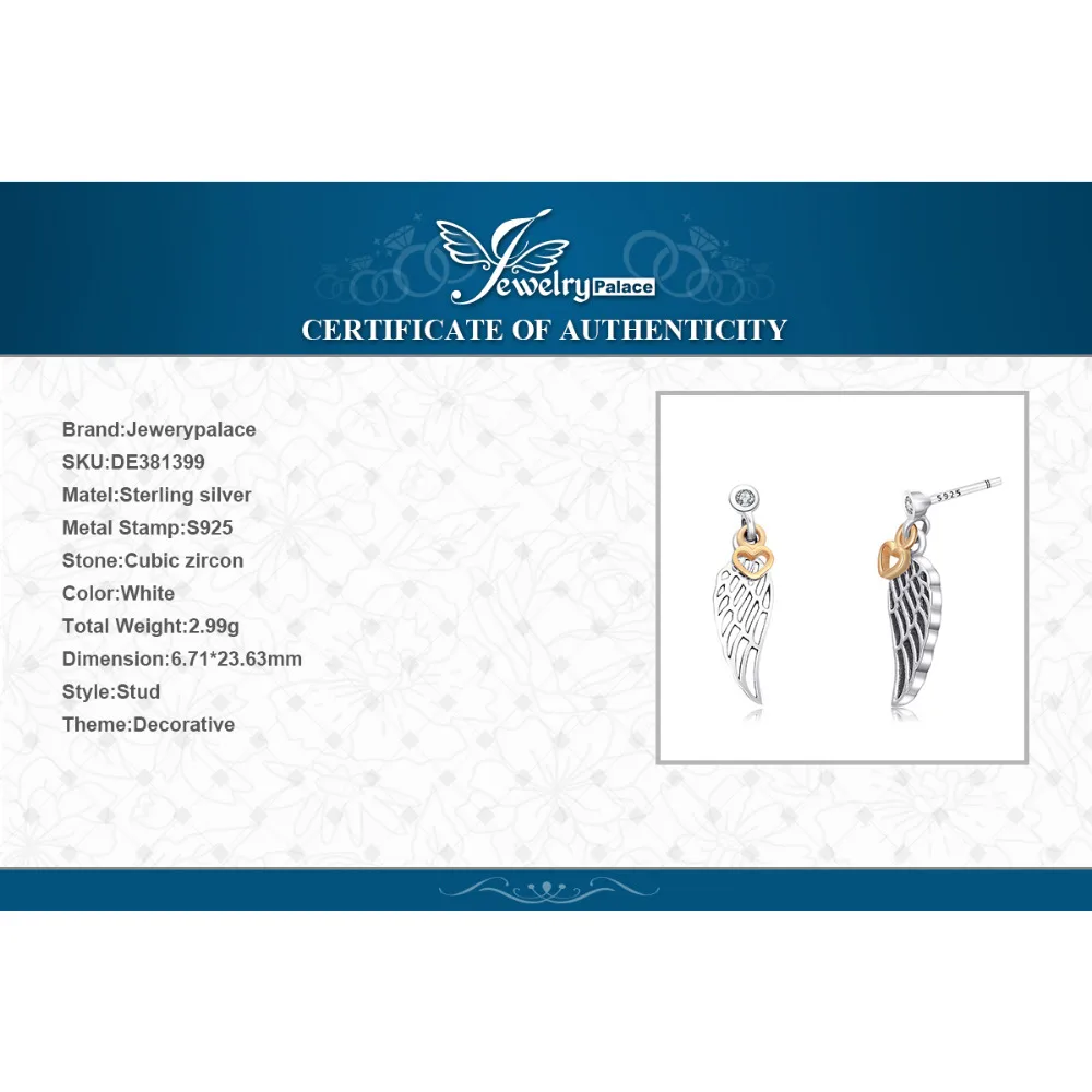 Jewelrypalace реальные 925 пробы Серебряные серьги Eternity Угловые Крылья стержня для