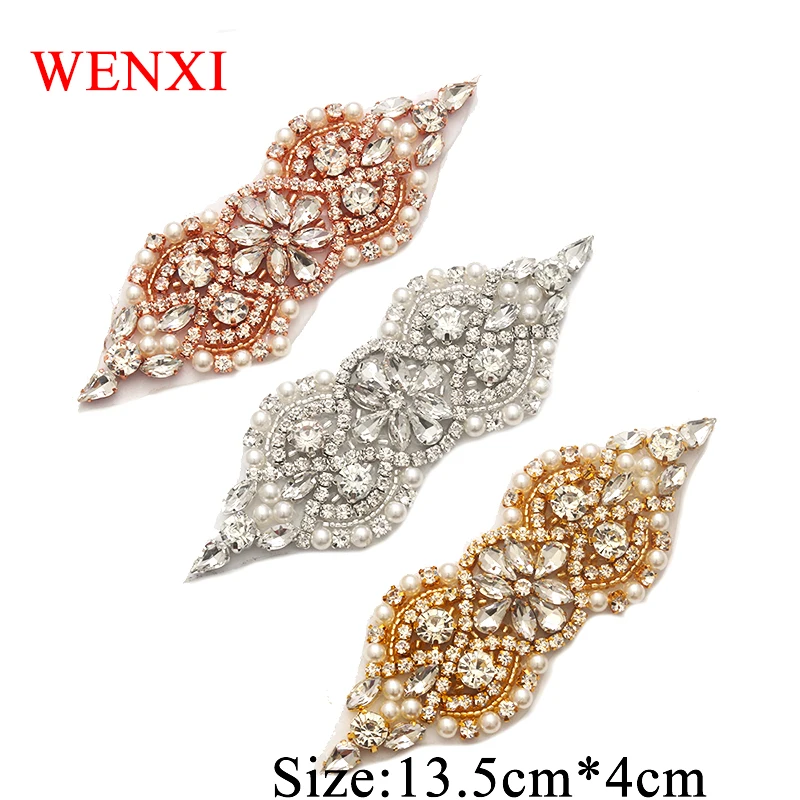 WENXI (30 pcs) Wholesale Rhinestones Appliques Sew On For Bridal Dress Sash Clear Rose Gold Crystal DIY | Дом и сад