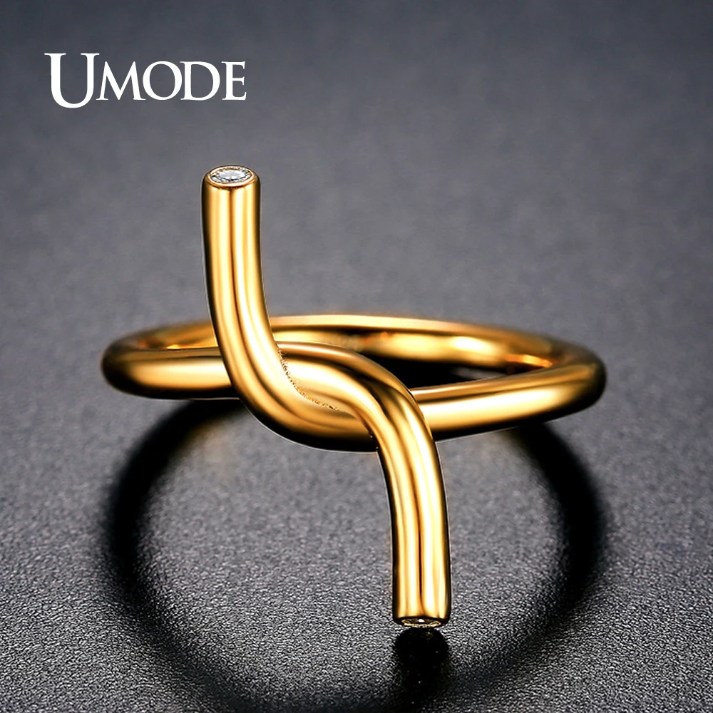 UMODE золото крест линия Стерлинговое Серебро 925 пробы кольца для женщин Мода кубический цирконий Femme ювелирные изделия Аксессуары для девочек ULR0445