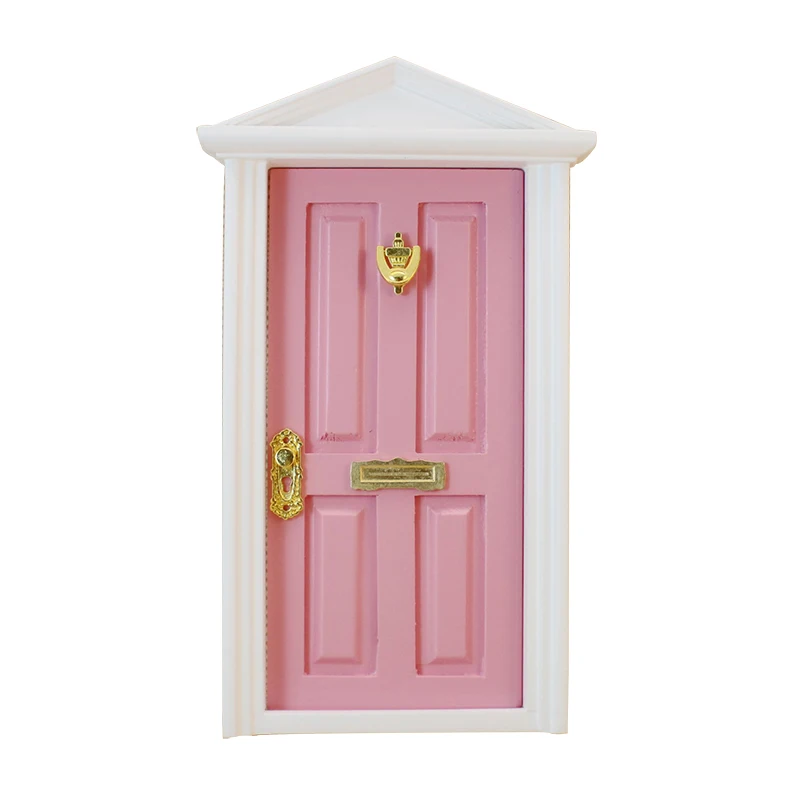 Pink 1:12 Кукольный домик миниатюрная деревянная дверь DIY роспись Рождественские куклы аксессуары украшения металлический молоток - Цвет: Pink