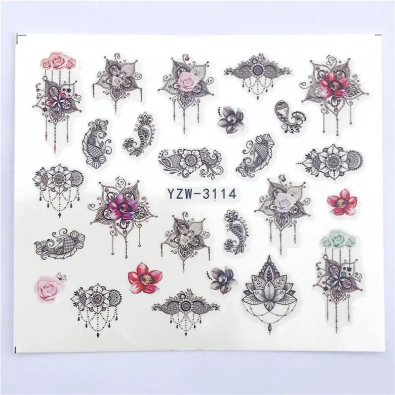 

WUF 1 Sheet Pink Flower Water Transfer Slider for Manicure Nail Art Decoration Nail Sticker