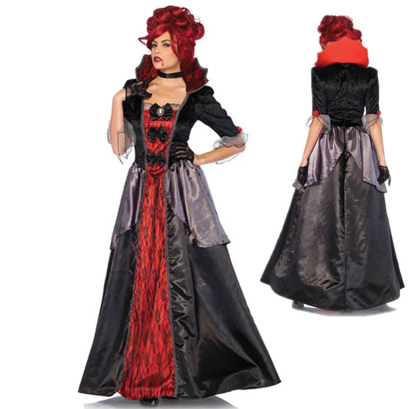 

Deluxe Noble Queen Vampire Queen Medieval Renaissance Adult Gothic Dress Halloween Cosplay Party Gown Performance Uniform M40540