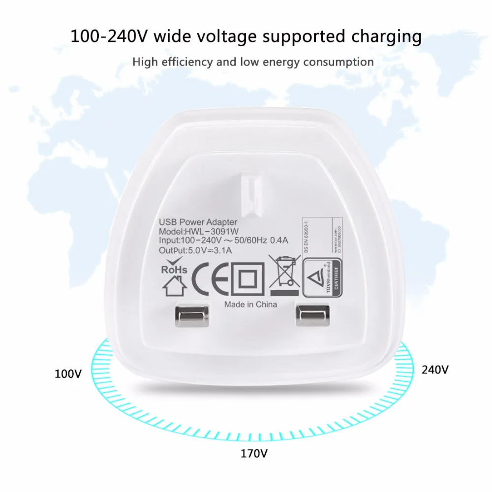 Универсальное зарядное устройство для телефона 5 в 3 1 А 4 usb-порта британская вилка