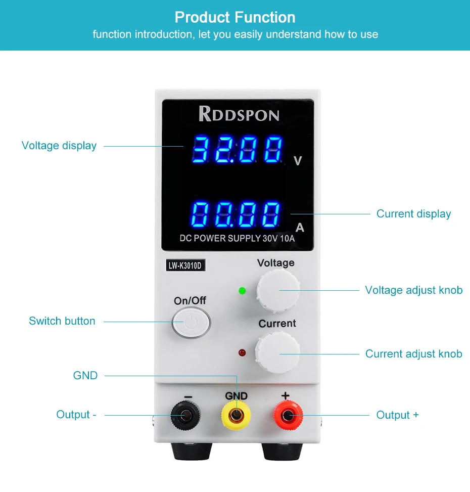 RDDSPON 3010D DC Регулируемый источник питания 4-разрядный дисплей зарядки 30 V 10A переключатель лабораторный блок питания регулятора напряжения