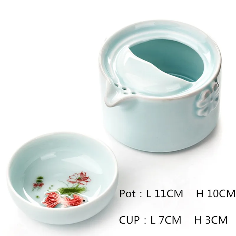01 Высокое качество Элегантный gaiwan, Celadon 3D Карп чайный набор кунг-фу включает в себя 1 чайник 1 чайная чашка, красивый и легкий чайник - Цвет: 01