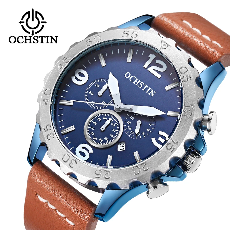 

OCHSTIN Sport Men Watches Leather Strap Men Quartz Wristwatch Relogio Masculino Montre Homme military army pilot chronograph