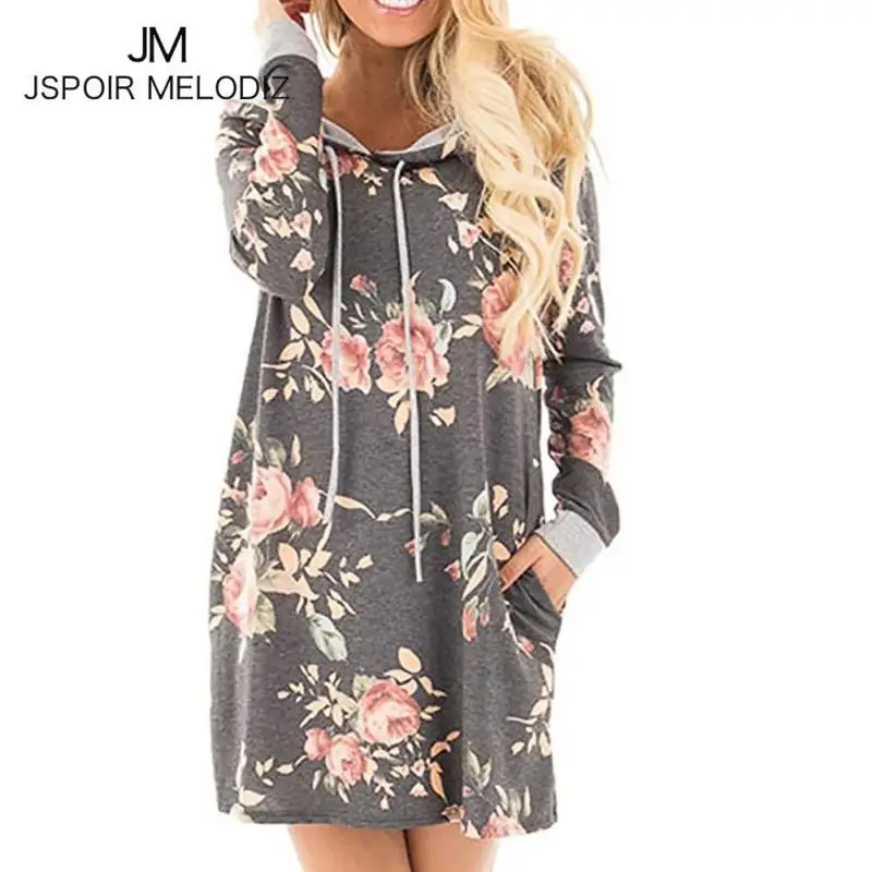 Цветочный Толстовки с принтом Для женщин осень 2017 г. Новинка зимы модные