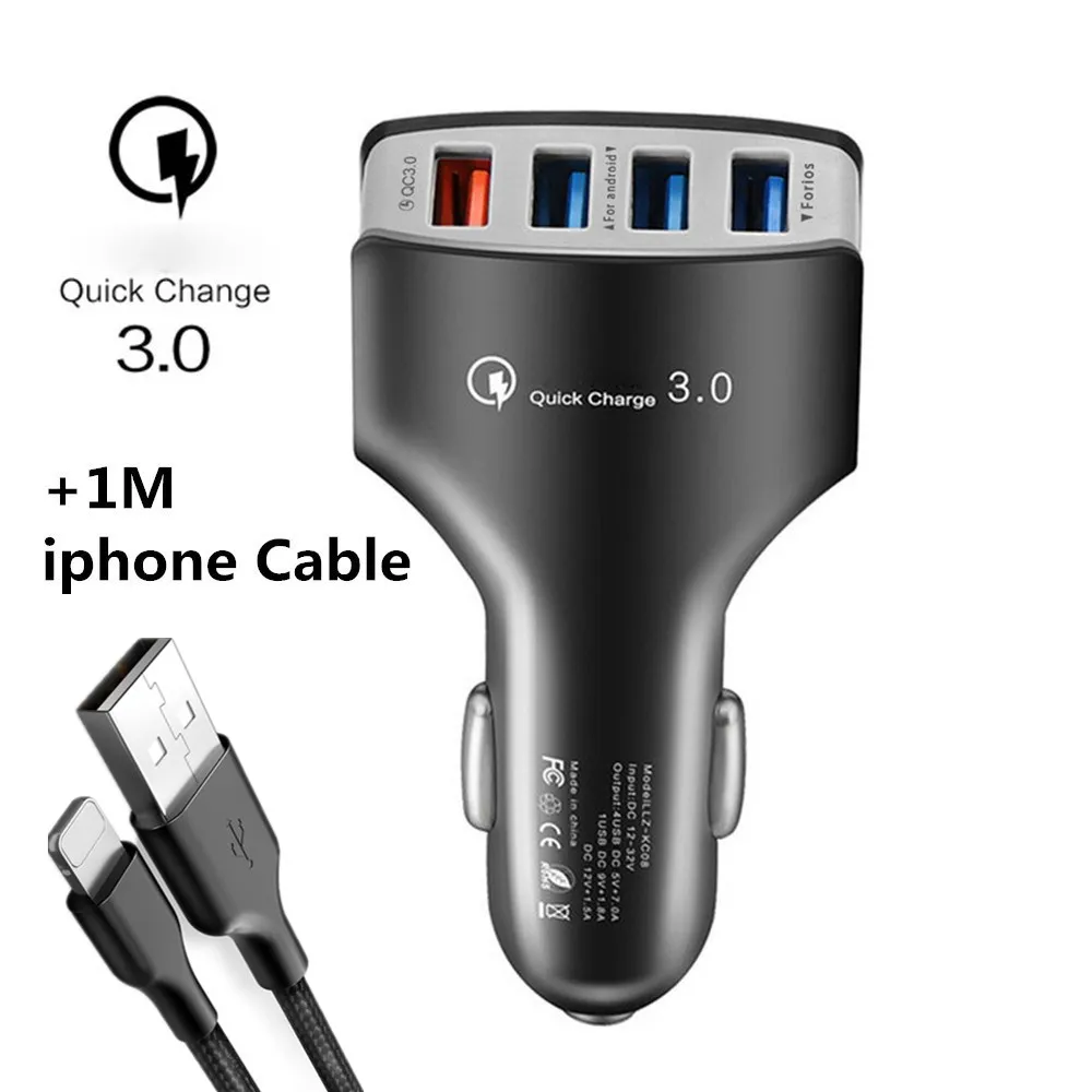 XEDAIN высокое качество 4 Порты и разъёмы зарядных порта USB для автомобиля Зарядное устройство 5V 7A быстрая Беспроводная зарядка для 3,0 автомобиля-Зарядное устройство адаптер для iPhone samsung Xiaomi huawei планшет - Тип штекера: Black   ip  Cable