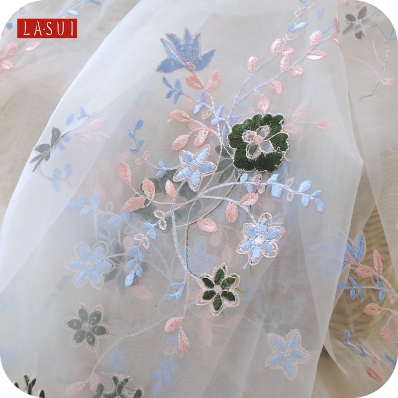 

LASUI White Bilateral symmetrical positioning full width organza embroidery lace handmade DIY dress skirt fabric good quality