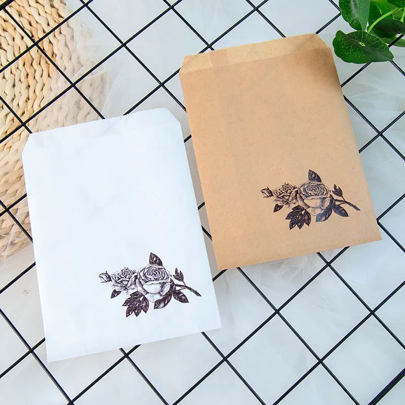 

25pcs Kraft Paper Flower Favor Bags for Wedding Bride Shower Party Decorations Coffee Candy Popcorn Buffet Gift Bag