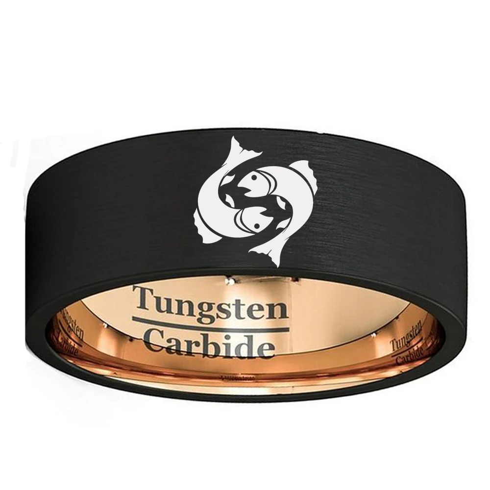 8 мм кольцо из карбида вольфрама черного розового золота обручальное с