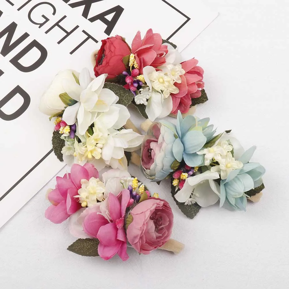 

Hair Accessories Artificial flowers Baby Headband Elastic Nylon Hair Bands for Girls Fashion Handmade Headwear for Summer Party