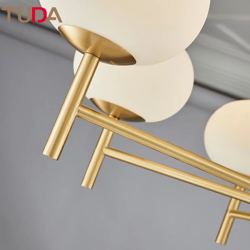 

TUDA LED Chandelier American Country Copper Chandelier Living Room Dining Room Bedroom Frosted Glass Chandelier E27 110V 220V
