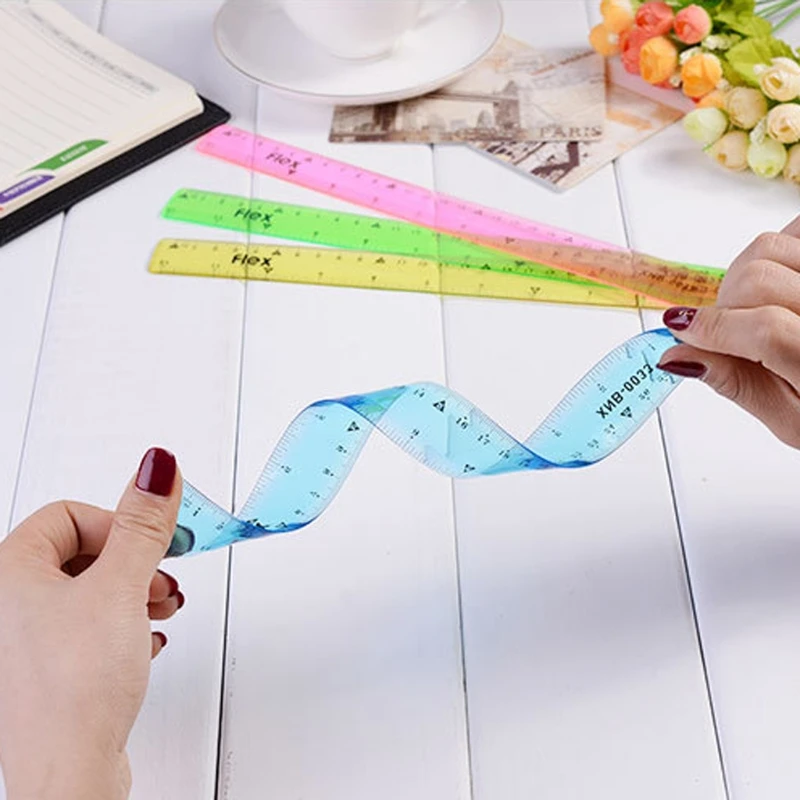 

30cm Soft Colorful Ruler Multicolour Flexible Creative Stationery Rule School Study Work Children Supply Sent at random