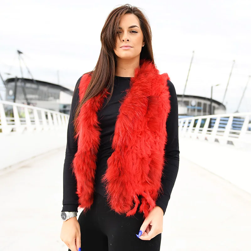Женский зимний вязаный жилет из натурального кроличьего меха|vest winter|fur vestwinter vest |