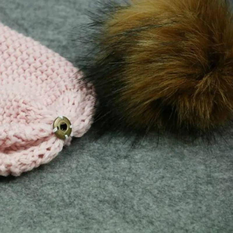 Детская зимняя шапка skullies вязаная из искусственного меха енота с мультяшным