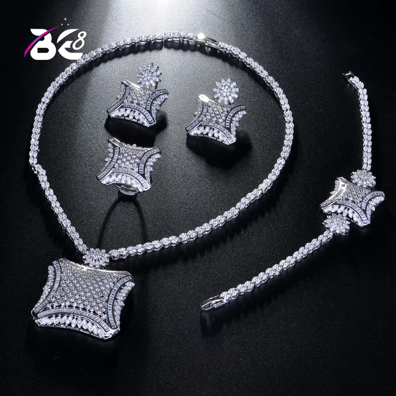 Be 8 Модный женский свадебный браслет ожерелье ювелирный набор AAA кубический цирконий квадратной формы кольцо серьги бижутерия для женщин S221