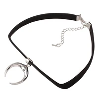 gothic personality retro crescent clavicle necklace design velvet ribbon pendant necklace charm moon choker necklace women