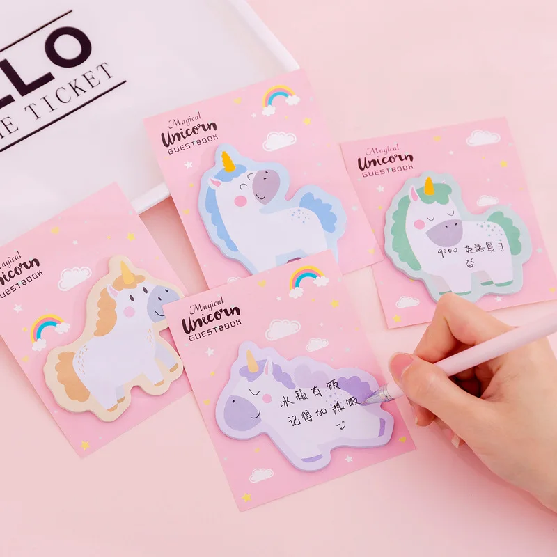 

2pcs Pink Cute Unicorn Memo Pad Self-Adhesive N Times Sticky Notes Planner Paper Stickers Stationery Office School Supplies