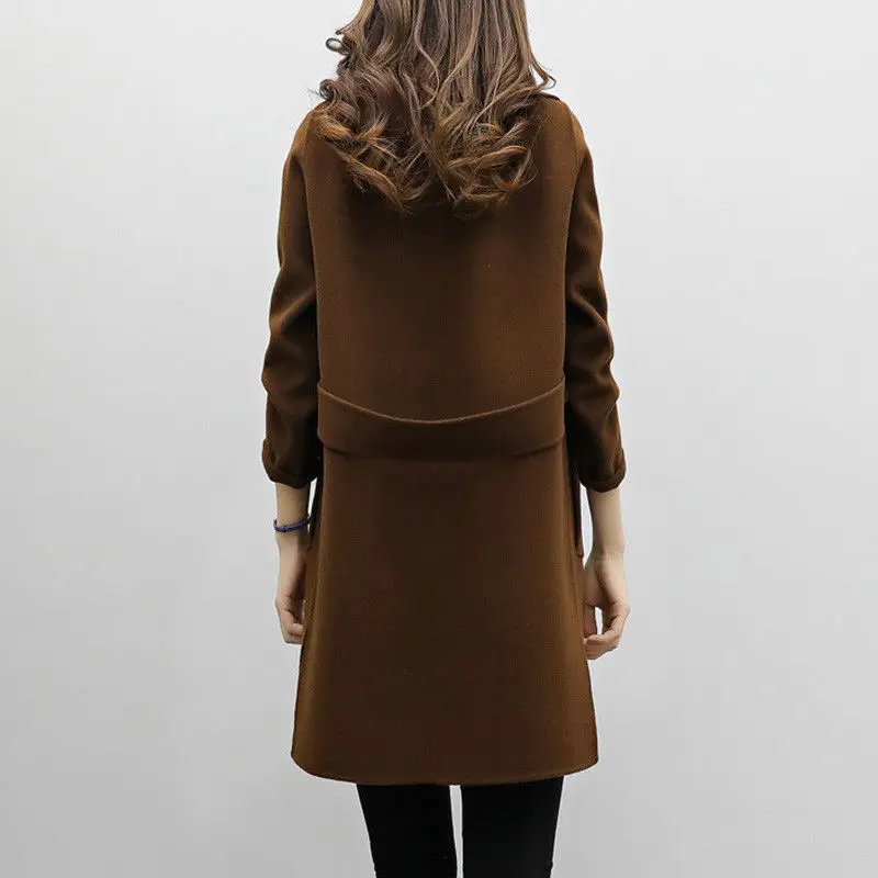 Новинка 2019 тонкое шерстяное пальто Женское с длинным рукавом и отложным