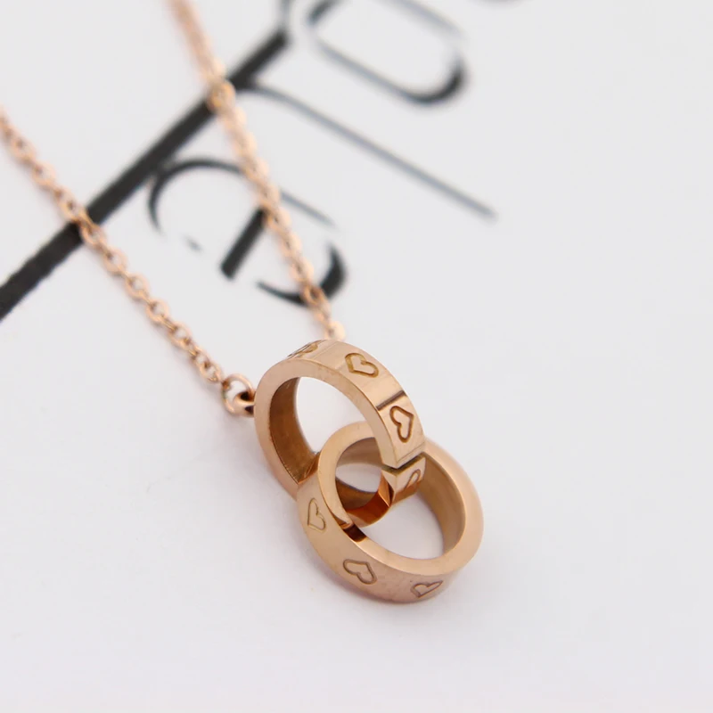 Ожерелье из титановой стали с двойными кольцами для женщин и мужчин простое
