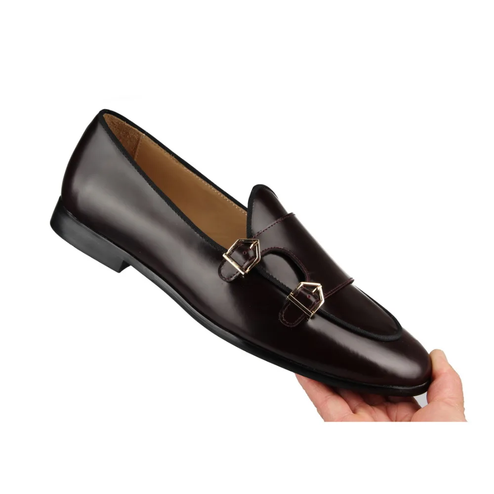 Cool Tiro/Полированная кожа дважды Monk Loafers Мужские Мокасины Тапочки под смокинг Свадебные модельные туфли Туфли без каблуков повседневная обувь чёрный; коричневый