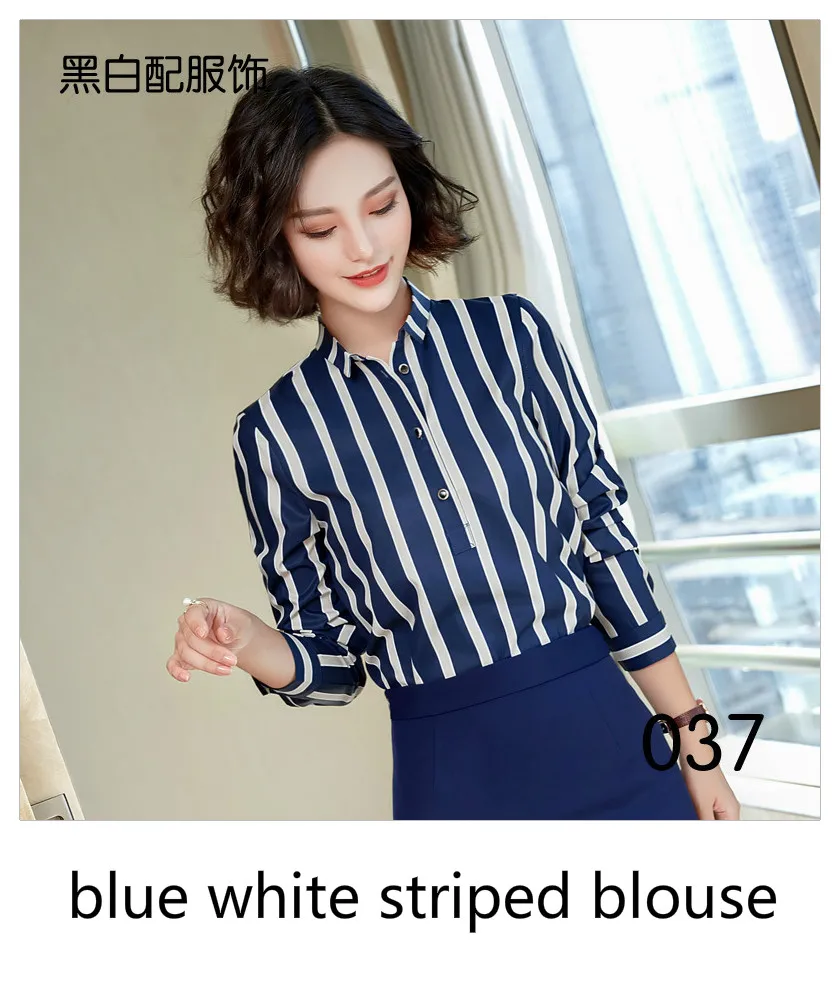 037 striped shirt Женская одежда Блейзер длинный рукав зазубренный воротник карман костюм пальто офисный женский формальный Повседневный бренд куртка Рабочая одежда бизнес - Цвет: 037 striped shirt