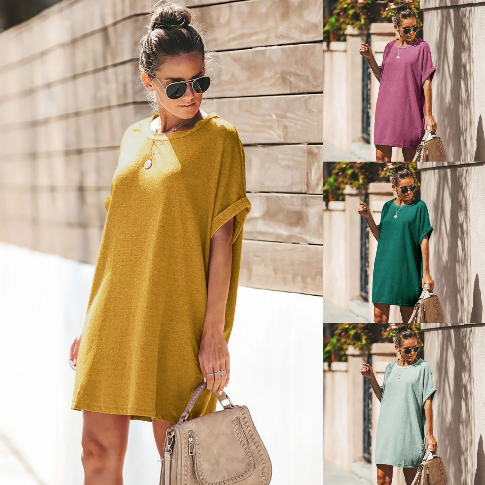 Женское платье футболка с коротким рукавом однотонное повседневное летнее