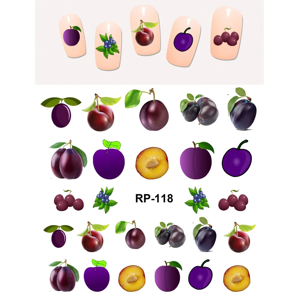 UPRETTEGO NAIL ART BEAUTY наклейка на ногти водная наклейка слайдер фруктовая Пальма кокос личи персик Слива вода Дыня RP115-120